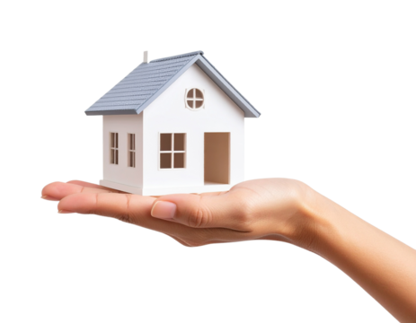 3D Rendered Hand Offering Minimal House Icon, Abstract Home Loan Concept, Transparent PNG