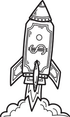 Fototapeta premium Money Rocket Launching Hand Draw Icon - Financial Growth and Investment Concept