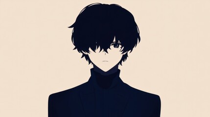 Silhouette of a pensive anime boy.