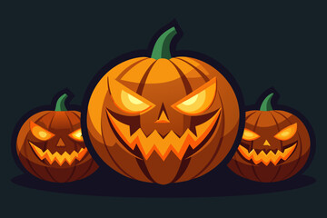 Fototapeta premium Jack o' Lantern Faces Glowing in the Dark vector illustration