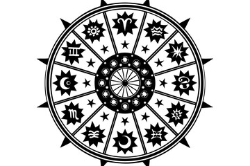 Zodiac Wheel with Glowing Traditional Stars vector illustration