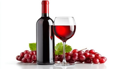 Obraz premium Exquisite red wine in elegant glass with bottle, a toast to fine wine and exquisite taste