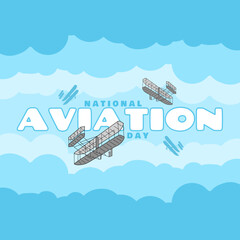 Fototapeta premium National Aviation Day to celebrate on August 19th. Bold text with classic planes flying above the clouds. Air transportation event concept.