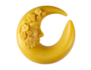 Wax moon crescent with face and flowers detail, astrological and celestial symbol detailed