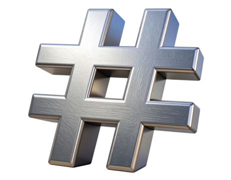 Hand-Drawn Hashtag Symbol with Rough Charcoal Lines, Angled Sketch Style on Transparent Background PNG