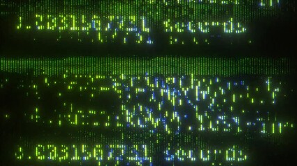4K Glitch code overlay with scrolling green digits and CRT distortion, pixel tear effect for motion graphics, screen mode, data visualization glitch pack - Powered by Adobe