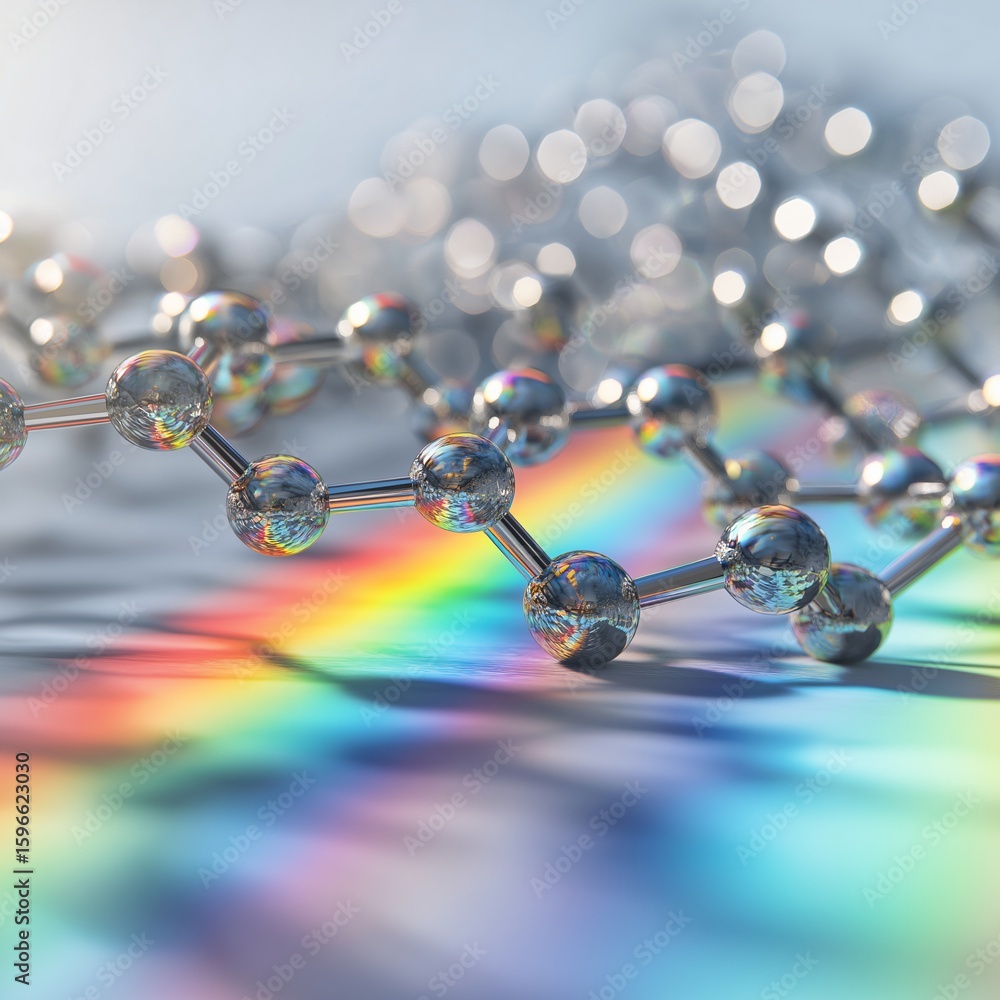 Poster a molecular structure illustration showing intricate connections and forms a stunning spectacle thro