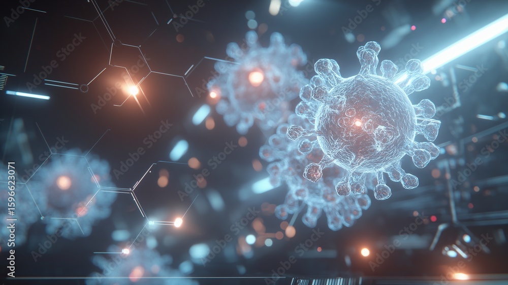 Poster intricate microscopic view of a viral structure in a digital artwork.