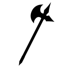 Medieval axe vector icon. Black silhouette battle axe isolated on white background. Fighting axe of the Viking. Flat design.