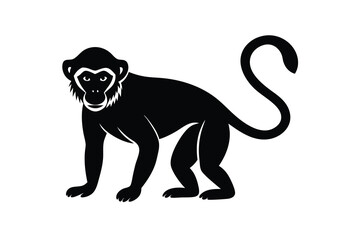 Obraz premium Stylized Black Monkey Silhouette Standing on All Fours with Curled Tail