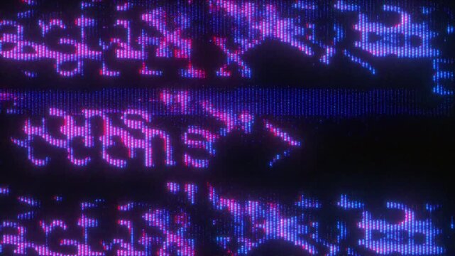 4K Glitch text code overlay with purple CRT distortion and scanlines, pixel tear effect for motion graphics pack, screen mode, cyberpunk interface toolkit
