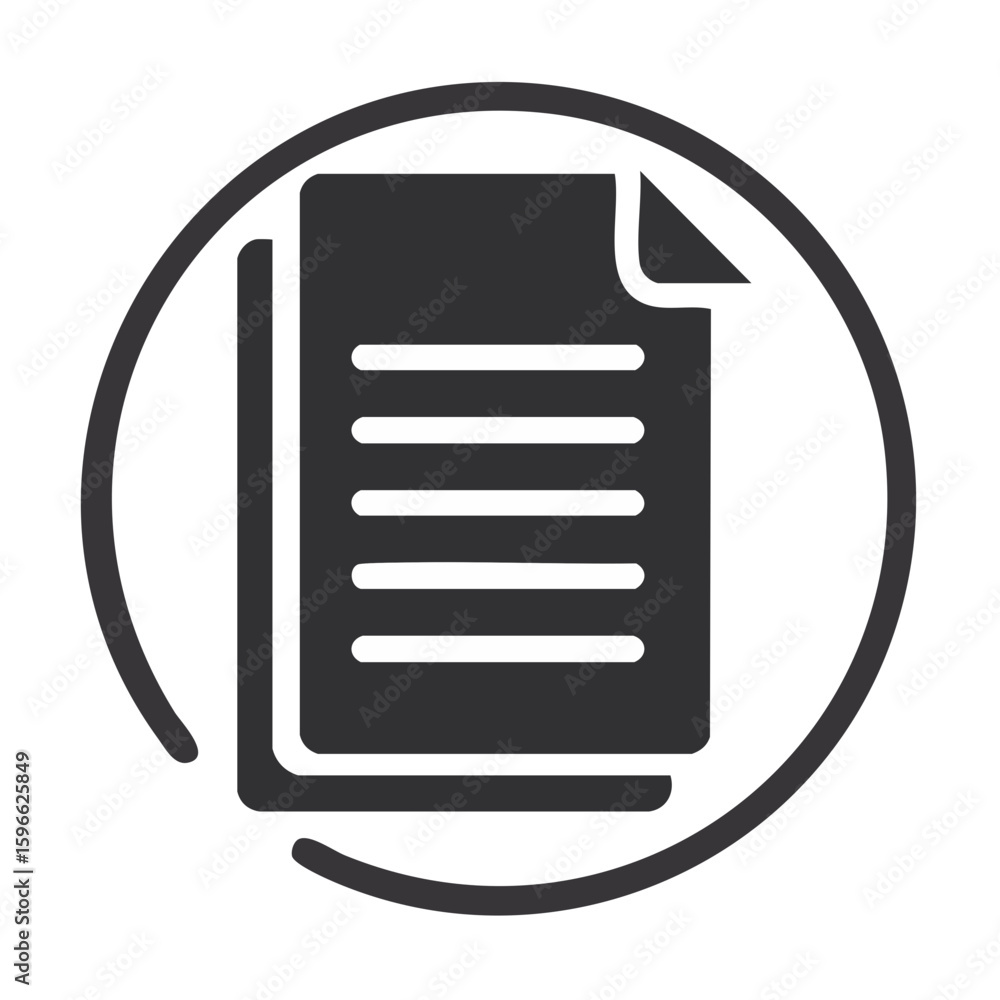 Poster Documents icon with pages in a circular frame for business designs and web elements flat style documents and reports