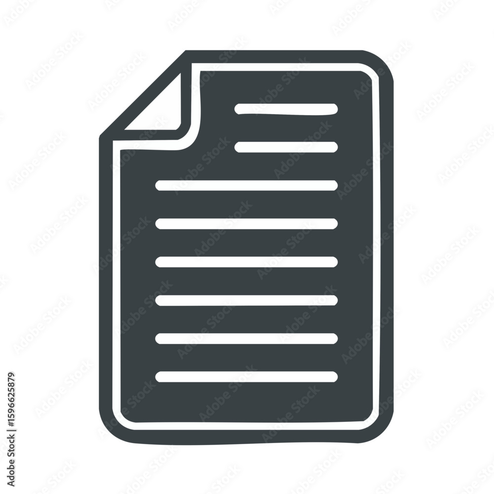 Fototapete single sheet document icon representing a text file or paper isolated on black background