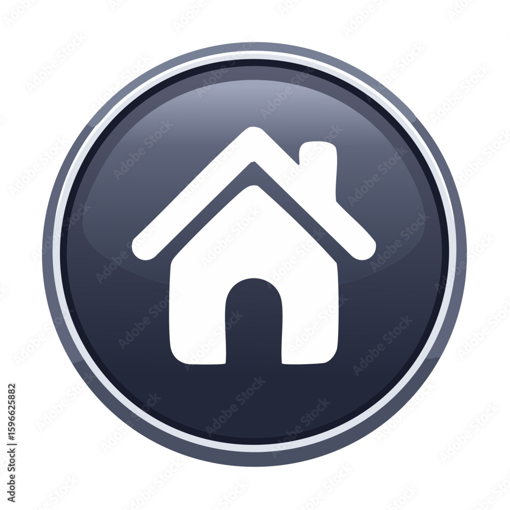 Poster home button icon with house symbol on black background for webpage navigation and interface design e