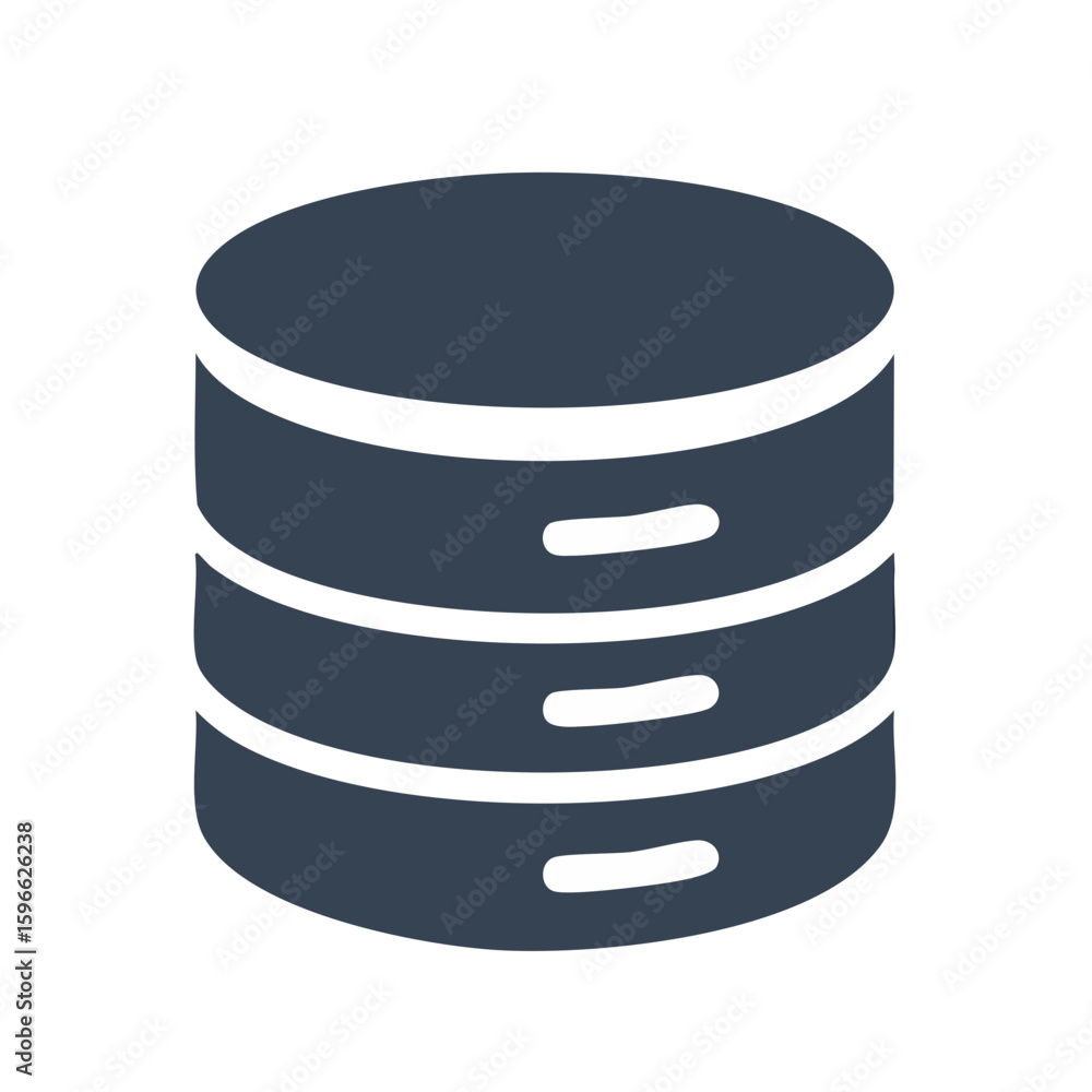 Aufkleber database storage icon symbol featuring three disc layers and white lines minimal style