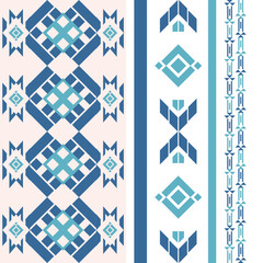 Blue tones seamless geometric ethnic pattern, Native American tribal fabric, Native weaving, boho indian texture design vector illustration for woven textile printing, embroidery,cards, picture books	