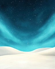 Tranquil snowy landscape under starry night sky with soft glowing northern lights creating peaceful and serene atmosphere