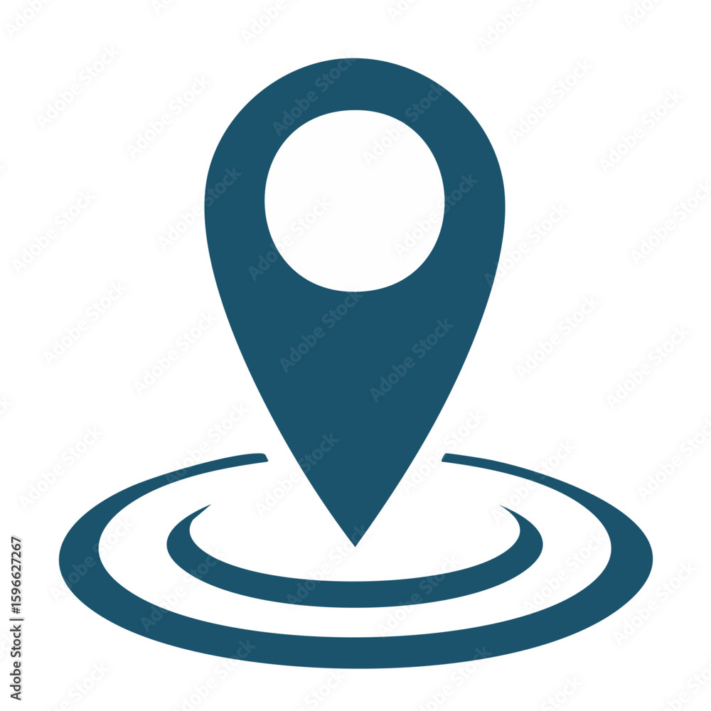 Poster navigation pointer icon with location waves direction or distance blue color minimalist design