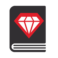 Book with Diamond Icon Gray Book Red Diamond Illustration Gemstone Knowledge
