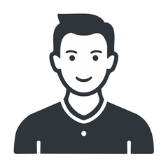 Illustration of smiling man upper body icon style person avatar design user interface element for websites and apps
