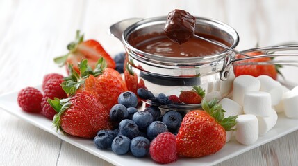 Chocolate Fondue with Berries and Marshmallows