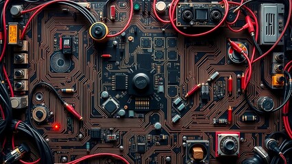 Fototapeta premium Futuristic Cyberpunk Circuit Board – AI Generated Background Texture