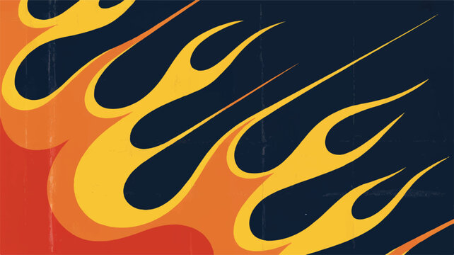 Abstract flame pattern in orange yellow and navy blue