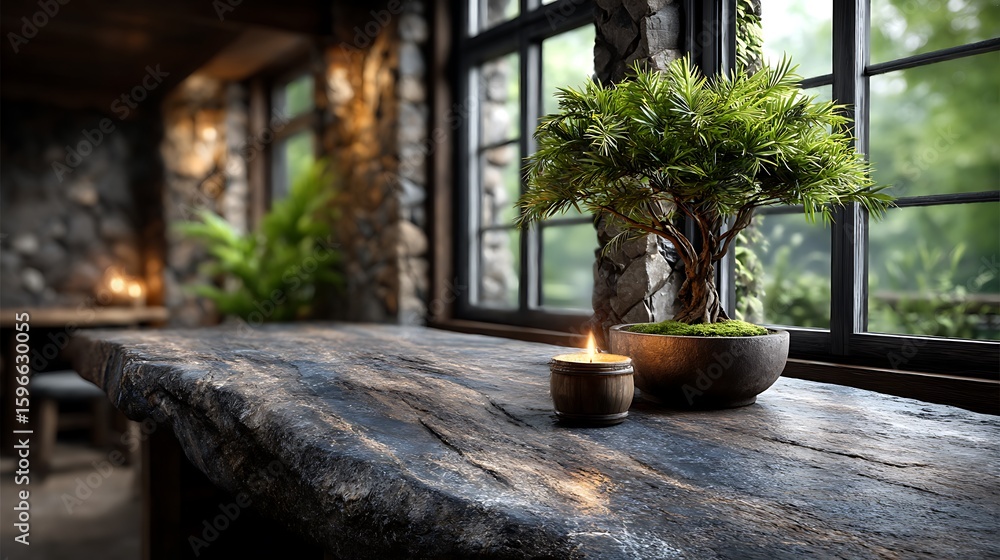 Poster a polished grey marble slab with intricate veining, placed horizontally as a tabletop. the surface r