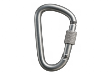 Metal carabiner isolated on transparent background, essential equipment for mountaineering and climbing ensuring safety at height