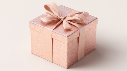 Obraz premium Rose Gold Glitter Gift Box with Ribbon Bow