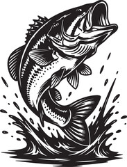 Dynamic Black and White Bass Fish Jumping Out of Water 1.