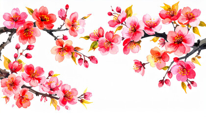 Naklejka premium Watercolor painting of Chinese-inspired background, floral design. Beautiful blossom. Hand drawn