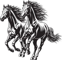 Two Running Horses Vector Illustration with Flowing Manes and Tails.