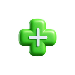 Fototapeta premium 3D Render of a Green Plus Sign, Medical Cross
