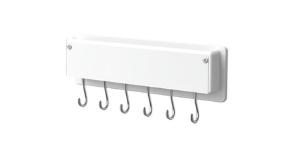 Fototapeta premium White wall mounted hanger bar with hooks and visible screws