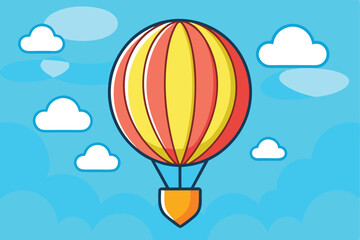 Vibrant hot air balloon ascending through clouds