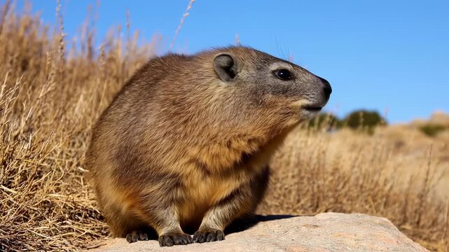 Rock Hyrax Portrait: Close-Up of a Cute African Mammal in Natural Habitat