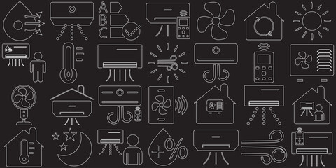  Air Conditioning  Icons. Air Cooling, Fan, Humidity, Air Circulation, Ventilation icon. Vector illustration. EPS 10/AI