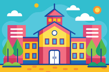 Fototapeta premium Vibrant school building with trees and sky
