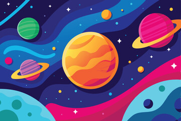 Vibrant cosmic galaxy with planets and stars