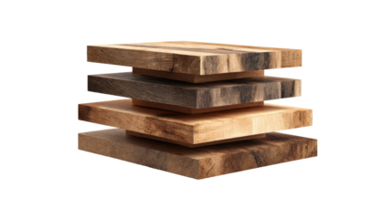 Stacked Square Wood Blocks on Transparent Background