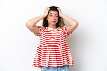 Young caucasian woman isolated on white background doing nervous gesture
