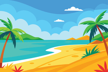 Vibrant tropical beach paradise with palm trees