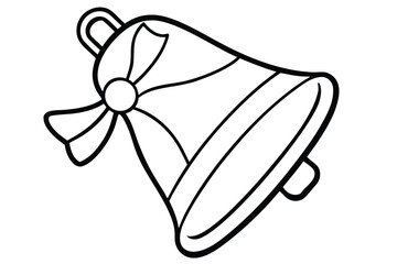 Simple black outline drawing showcases a bell adorned with a festive ribbon bow