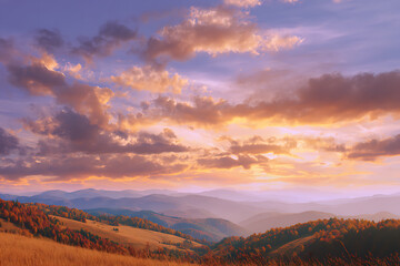 Colorful autumn sunset in the mountains.