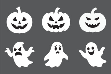 Fototapeta premium Halloween black silhouettes witch bat ghost pumpkin cat spider cauldron