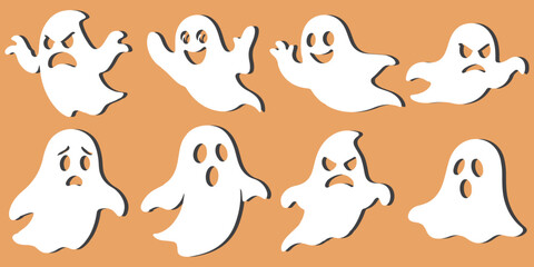 Flat halloween ghost collection with different face expression