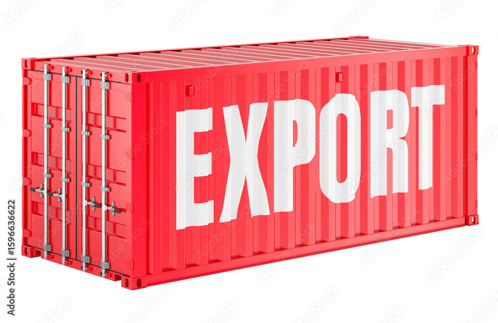 Poster export, shipping container. 3d rendering isolated on transparent background