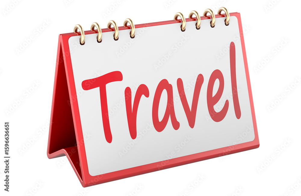 Poster travel concept with desk calendar. 3d rendering isolated on transparent background