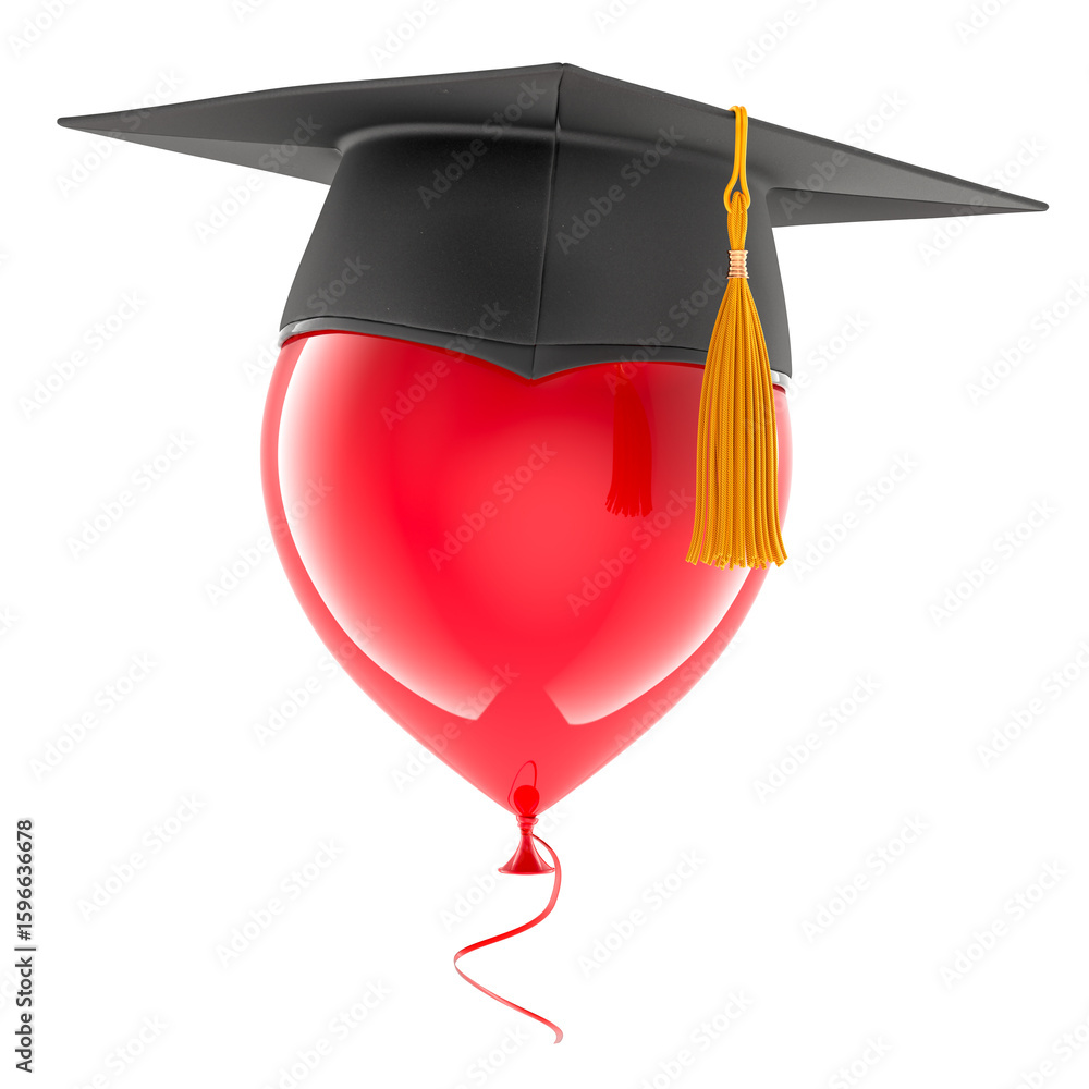 Aufkleber balloon with graduation cap. 3d rendering isolated on transparent background